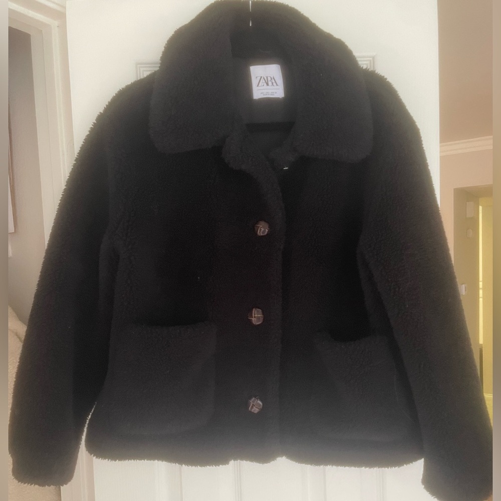 Zara Black Teddy Faux Fur Coat